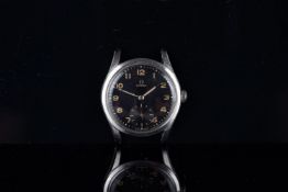 GENTLEMENS OMEGA WRISTWATCH REF. 2639, circular black gloss dial with tobacco Arabic numerals and