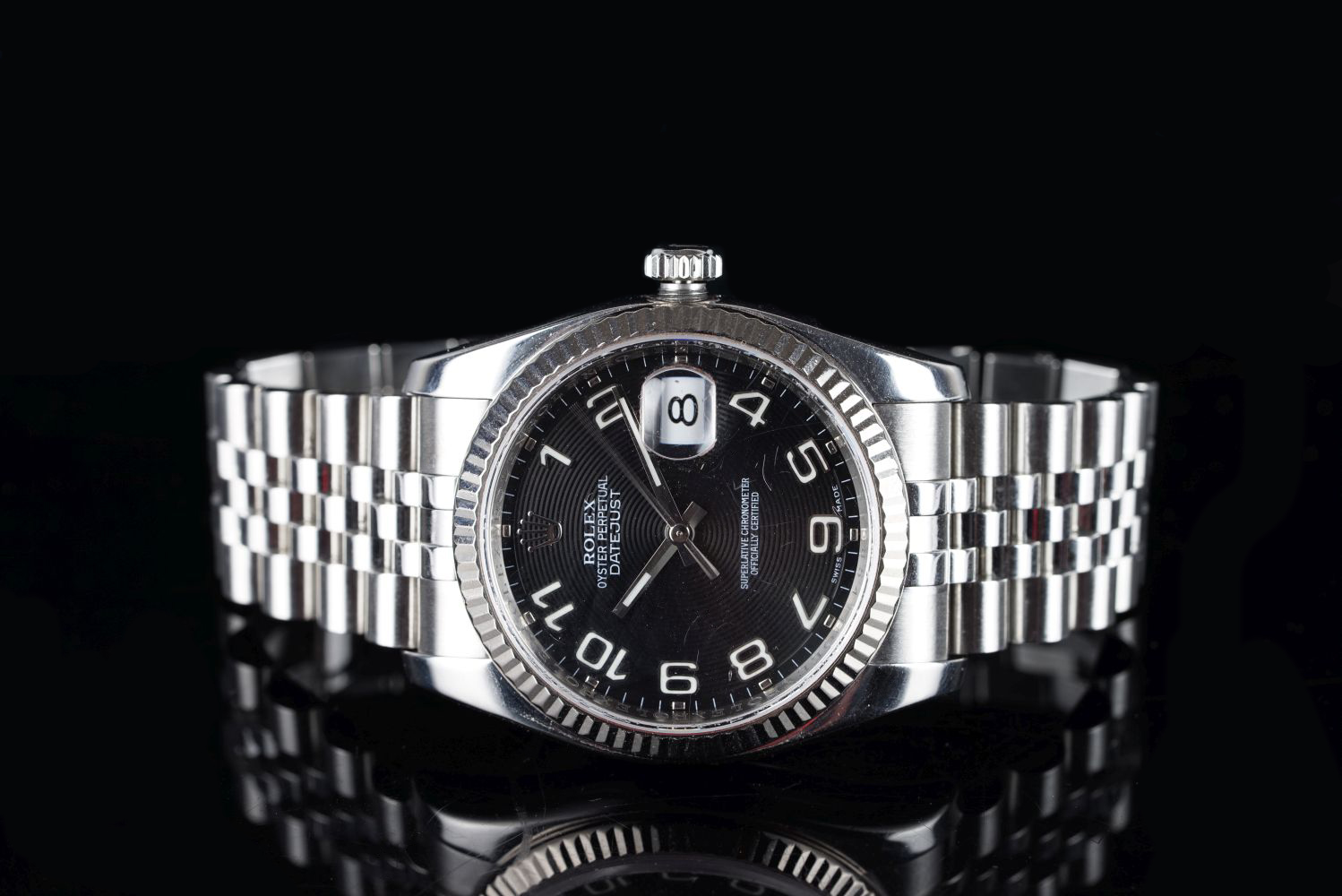 GENTLEMENS ROLEX OYSTER PERPETUAL DATEJUST WRISTWATCH REF. 116234 CIRCA 2008, circular black 'vinyl'