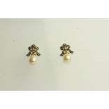 Pair of Pearl and Diamond Bow Top Earrings