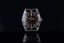 GENTLEMENS ROLEX OYSTER PERPETUAL SUBMARINER WRISTWATCH REF. 5508, circular black gloss gilt dial