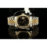 GENTLEMANS ROLEX DATEJUST MODEL 16233, SN X15.... , CIRCA 1991, round, black pyramid dial with