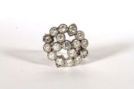 18CT WHITE GOLD DIAMOND CLUSTER ESTIMATED AS 1.59CT TOTAL, stones in a chenier setting, total weight