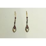 Pair of Ruby, Diamond and Pearl Earrings