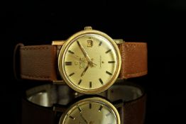 GENTLEMENS OMEGA AUTOMATIC CONSTELLATION DATE WRISTWATCH REF. 168018, circular gold brushed sial