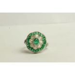 Emerald and Diamond Daisy Style Ring, set with emeralds totalling approximately 1.45ct