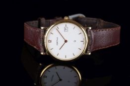 GENTLEMENS CERTINA GOLD PLATED DATE WRISTWATCH, circular white dial with a date window and gold hour
