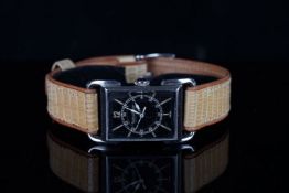 GENTLEMENS JAEGER LE COULTRE FABRIQUE EN SUISSE UNUSUAL WRISTWATCH, rectangular black dial with hour