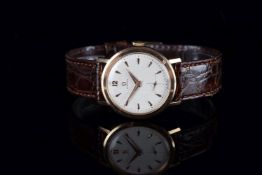 GENTLEMENS OMEGA 18CT GOLD WAFFLE DIAL WRISTWATCH REF. 70-832 CIRCA 1951, circular off white