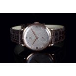 GENTLEMENS OMEGA 18CT ROSE GOLD OVERSIZE WRISTWATCH, circular linen dial with a gold hour markers