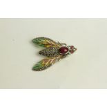 Fly Brooch Pendant, set with a cabochon ruby, ruby eyes and marcasites