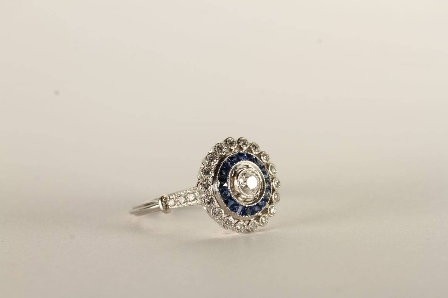 Edwardian Style Sapphire and Diamond Cluster Ring, central old cut diamond approximately 0.30ct, - Image 2 of 3