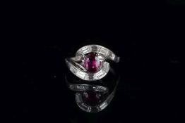 Ruby and Diamond Dress Ring, Central oval cut Ruby, certified No Heat Treatment estimated 1.23ct,