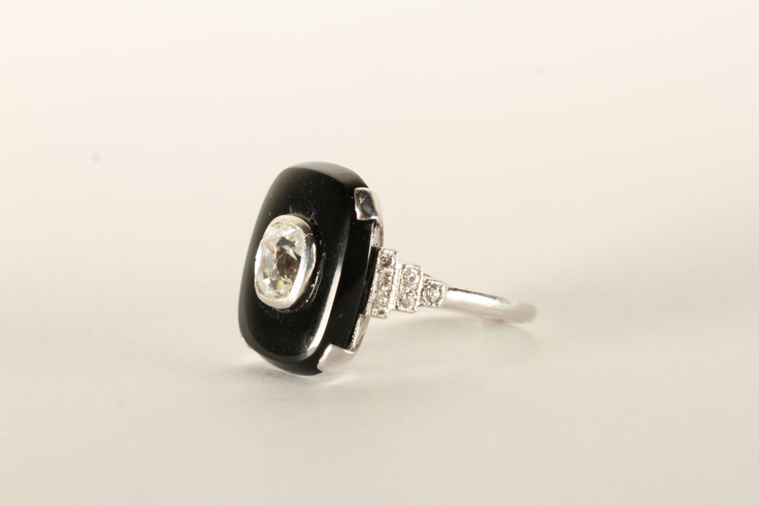 Art Deco Onyx And Diamond Dress Ring, feature cushion cut diamond, estimated weight 1.22ct, set - Image 2 of 3