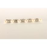 Early 20th Century Pearl and Old Cut Diamond Set Bar Brooch, six 5.8-6mm white cultured pearls,