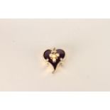 Early 20th Century Enamel Heart Pendant, set with Pearls and Rose cut Diamonds, Purple enamel heart,