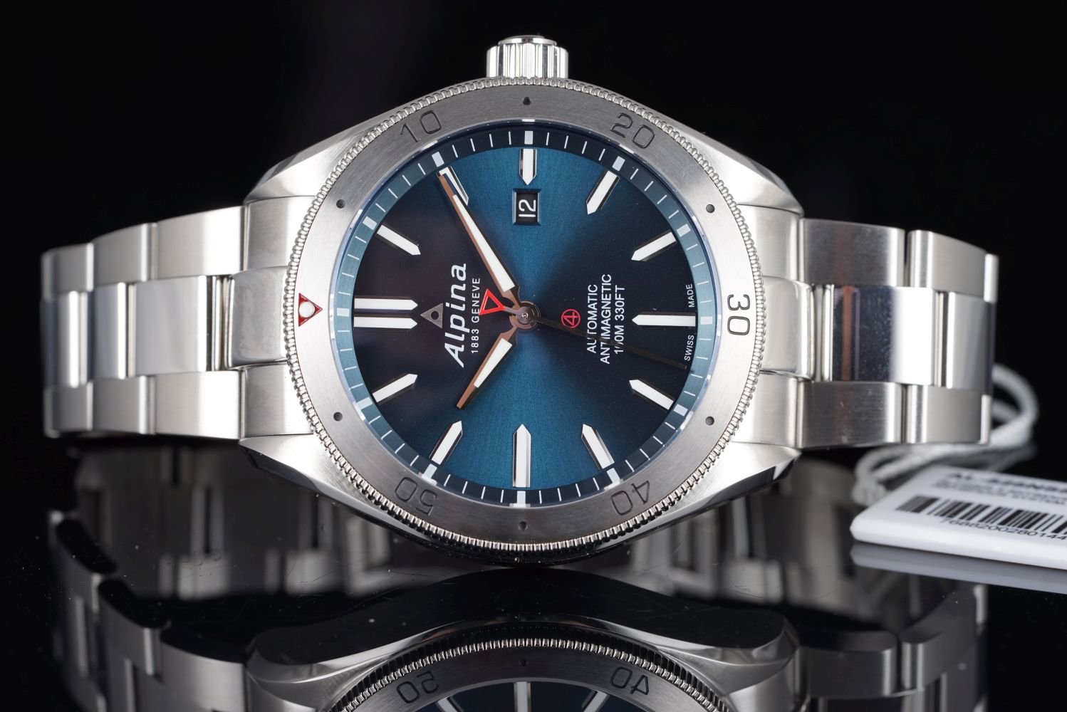 NOS ALPINA GENEVE AUTOMATIC ANTIMAGNETIC REFERENCE AL525X5AQ6, blue circular dial, stainless steel