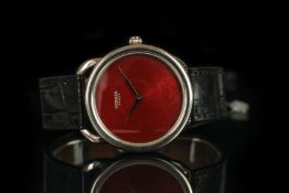 GENTLEMEN'S 18CT WHITE GOLD HERMES, MODEL AR8.790A, round, blood red maze dial with silver hands,