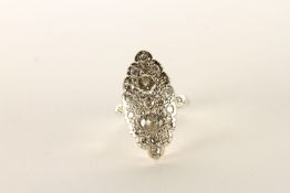 Large Marquise Diamond Panel Ring, Two feature Diamonds estimated weight 1.00ct, further diamond