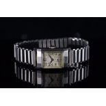 GENTLEMENS LONGINES WRISTWATCH, rectangular patina dial with black Arabic numerals and gun metal