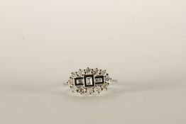 Unusual Diamond Cluster Boat Ring, set with baguette cut and round brilliant diamonds totalling