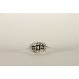 Unusual Diamond Cluster Boat Ring, set with baguette cut and round brilliant diamonds totalling