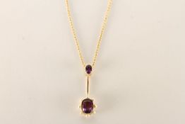 Edwardian Amethyst and Pearl Drop pendant, cushion cut Amethyst with seed pearls, micro belcher link