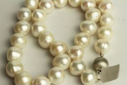 White Cultured Pearl Necklace, stamped 9ct white gold satin effect ball clasp, approximate total