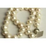 White Cultured Pearl Necklace, stamped 9ct white gold satin effect ball clasp, approximate total