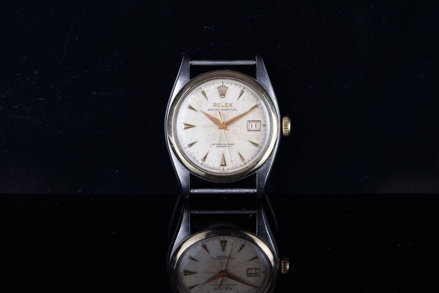 GENTLEMENS ROLEX OYSTER PERPETUAL WRISTWATCH REF. 6105, circular cream dial with gold hands and hour