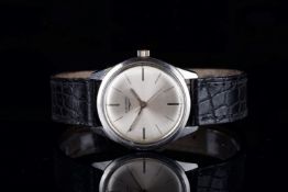 GENTLEMENS LONGINES WRISTWATCH REF. 7624, circular silver sunburst dial with etched hour markers and