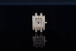LADIES 18CT FULLY LOADED DIAMOND SET CHAUMET WATCH, HEAD ONLY, ,champagne diamond set dial with