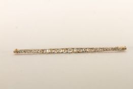 Victorian Rose Cut Diamond Bar Brooch, a tapered bar set with rose cut diamonds, platinum top,