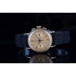 GENTLEMENS ZENITH 14CT GOLD CHRONOGRAPH WRISTWATCH, circular twin register gold dial with black