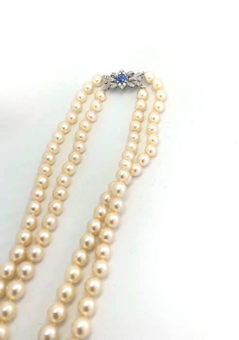 Double Row Akoya Pearl Necklace With A Tanzanite And Diamond Clasp - Image 3 of 3
