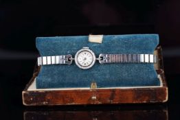 LADIES LONGINES 14CT WHITE GOLD COCKTAIL WATCH W/ BOX, circular silver dial with silver hour markers
