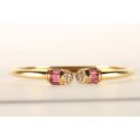 David Morris Pink Sapphire and Diamond Bangle, set with baguette cut pink sapphires and round