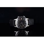 GENTLEMENS JAEGER LE COULTRE MEMOVOX WRISTWATCH, circular black dial with matchstick hour markers