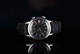 GENTLEMENS JAEGER LE COULTRE MEMOVOX WRISTWATCH, circular black dial with matchstick hour markers