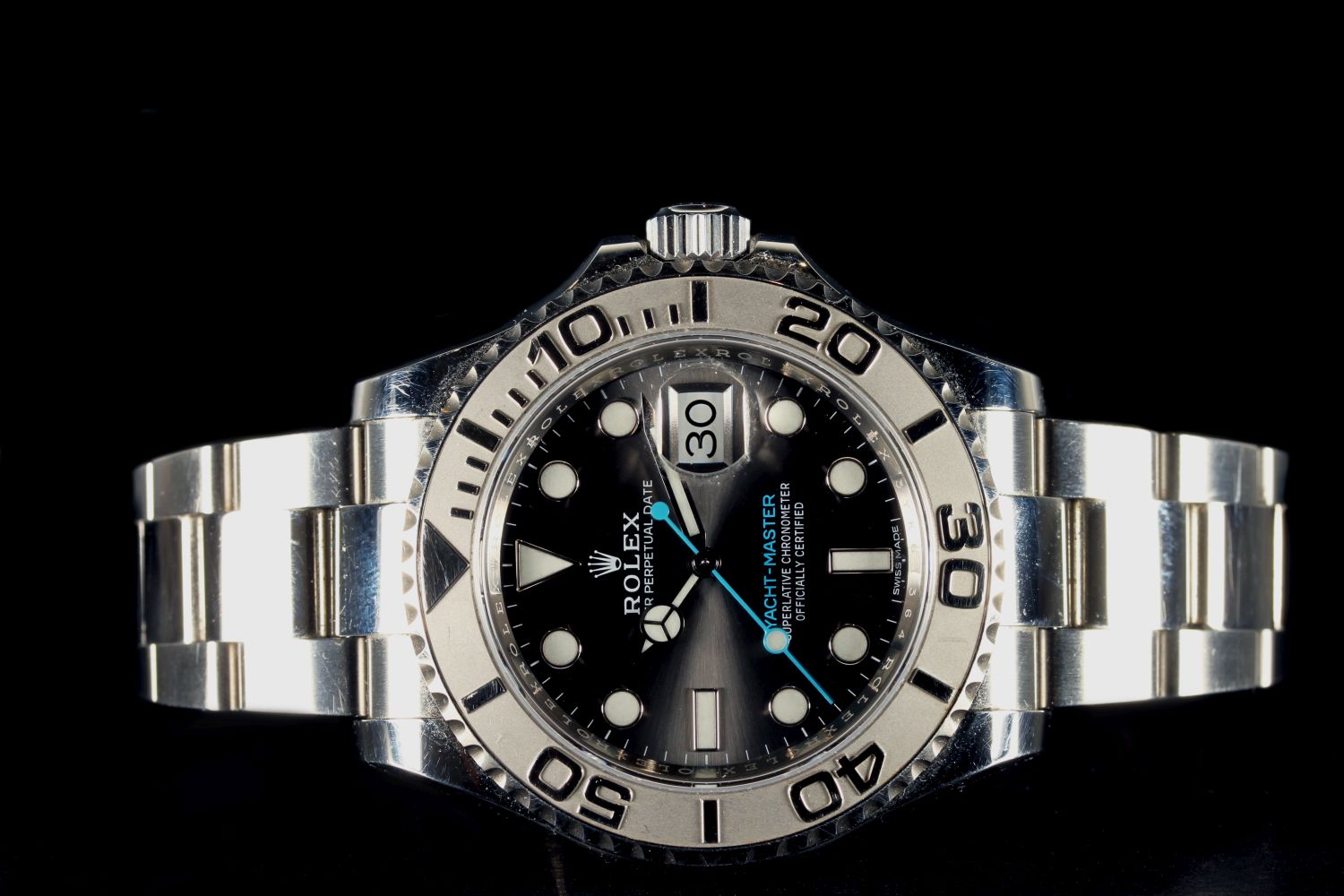 GENTLEMENS ROLEX YACHT-MASTER WRISTWATCH MODEL 116622 W/BOX, circular dark rhodium dial with applied - Image 3 of 4