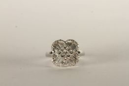 Diamond Clover Ring, set with baguette cut diamonds and brilliant cut diamonds, total diamond weight