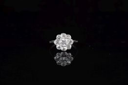 1.20ct Diamond Cluster ring, Central brilliant cut diamond set with a cluster of eight brilliant cut