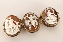 Antique Shell Cameo Bracelet, 6 oval panels carved depicting scenes of angels and maidens,