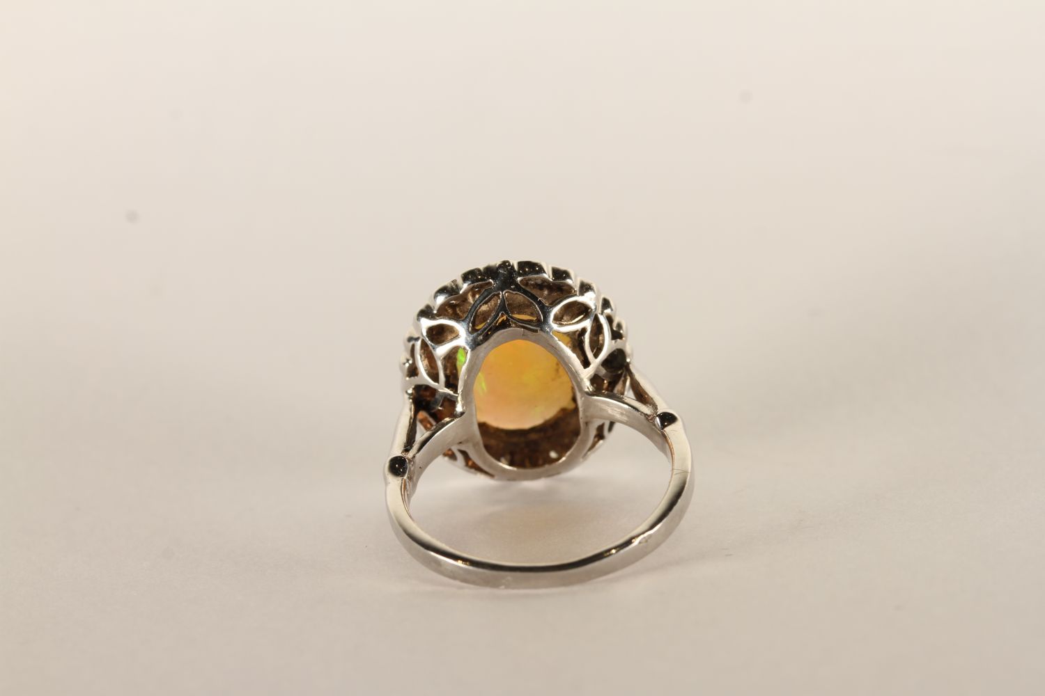 Opal and Diamond Cluster Ring, Cabochon Opal, 12.5x10mm, diamond surround, in 18ct white gold - Image 3 of 3