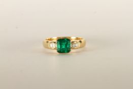 Emerald and Diamond ring, square cut Emerald, 6x5.9x4.08mm estimated weight 0.94ct, set with