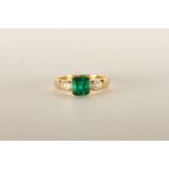 Emerald and Diamond ring, square cut Emerald, 6x5.9x4.08mm estimated weight 0.94ct, set with