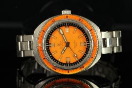 RARE GENTLEMENS CYMA DIVING STAR 1500 AUTOMATIC WRISTWATCH, circular orange dial with eraser hour