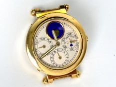 18CT GERALD GENTA PERPETUAL CALENDAR WATCH HEAD ONLY, circular cream dial with illuminated gold