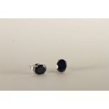 Pair of Sapphire Stud Earrings, set with 2 oval cut sapphires, 4 claw set, stamped sterling silver