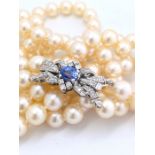 Double Row Akoya Pearl Necklace With A Tanzanite And Diamond Clasp