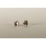 Pair of Morganite Stud Earrings, set with 2 morganite stones, 4 claw set, stamped sterling silver